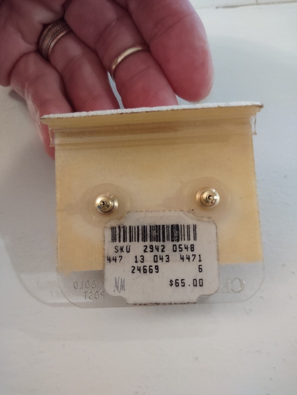 Christian Dior 14K Gold Post Half Hoop Black Enamel Earrings Vintage On Card - Picture 2 of 10
